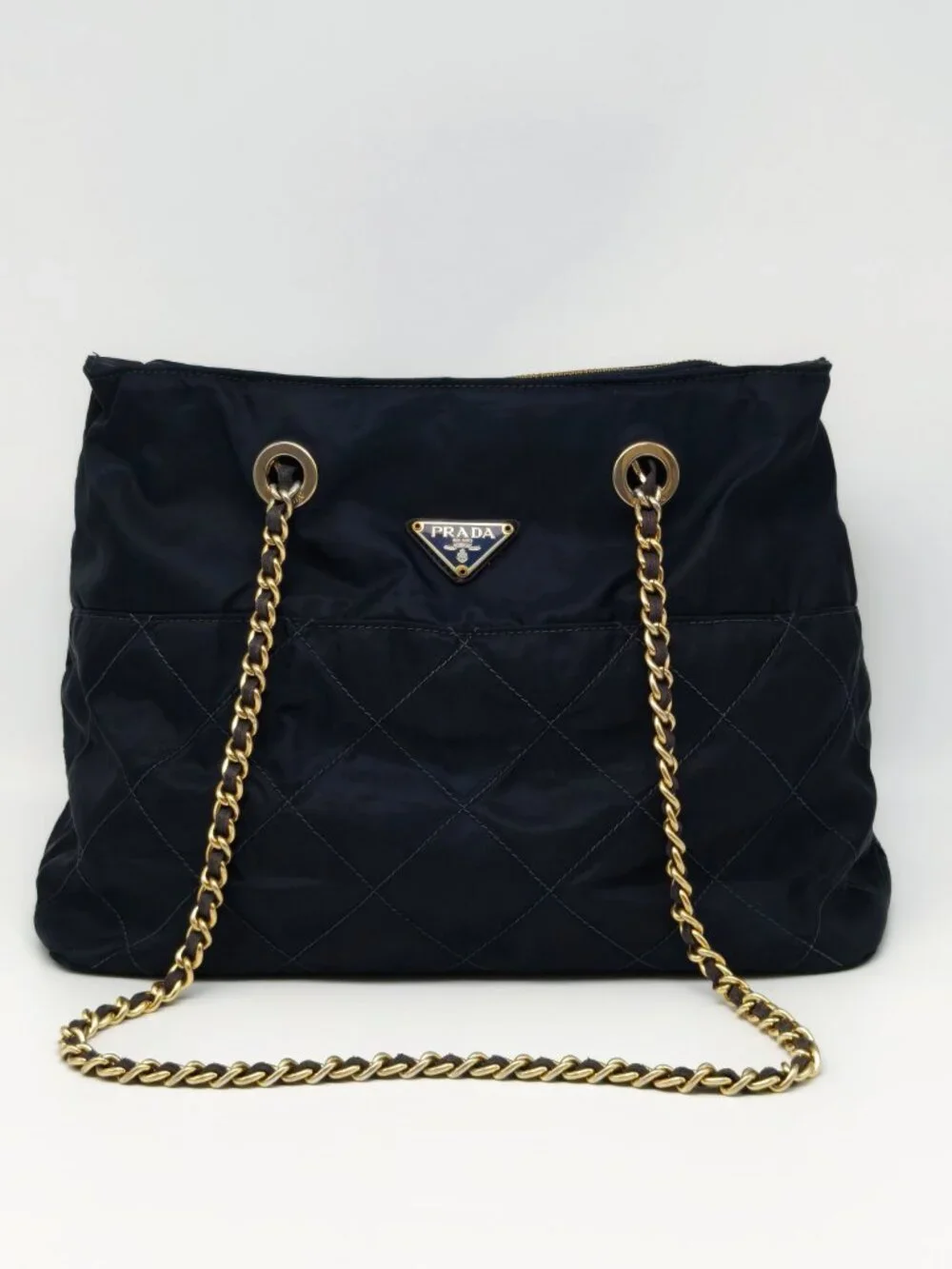 Prada Tessuto Quilted Nylon Chain Tote Shoulder Bag Black